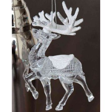 Ciondolo acrilico di cervo MATTHIS, glitter, trasparente-argento-bianco, 9x2x12cm