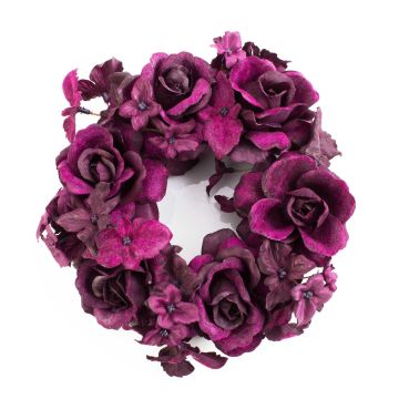 Corona finta di candele INGA, rosa, ortensia, viola, Ø15cm