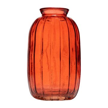 Bottiglia decorativa in vetro EMILIANO con scanalature, arancione-trasparente, 12 cm, Ø7,5 cm