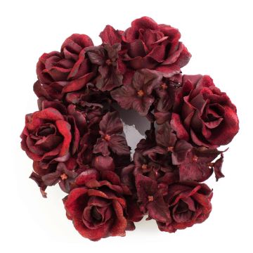 Corona finta di candele INGA, rosa, ortensia, rosso scuro, Ø15cm