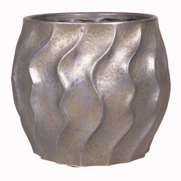 Vaso tondeggiante in ceramica AMORA con linee ondulate, bronzo, 14cm, Ø16,5cm