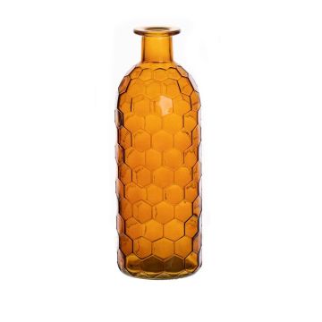Bottiglia in vetro ARANCHA, motivo a nido d'ape, arancio-marrone-trasparente, 20 cm, Ø7 cm