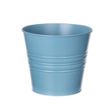 Vaso rotondo MICOLATO con scanalature, zinco, azzurro, 16cm, Ø20,5cm
