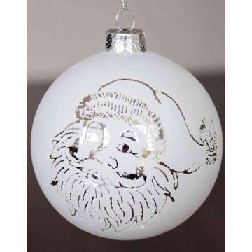 Palla di Natale in vetro NIKLAS con testa di Babbo Natale, bianco opaco, Ø8cm