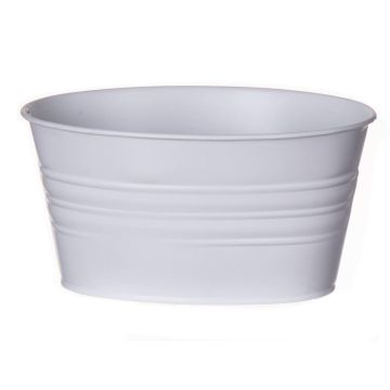 Vaso ovale in zinco MICOLATO con scanalature, bianco, 19x13,5x10cm