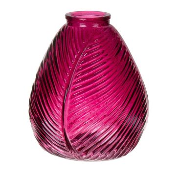 Vaso a bottiglia NELLOMIO con struttura a foglie, vetro, rosa-trasparente, 16cm, Ø14cm