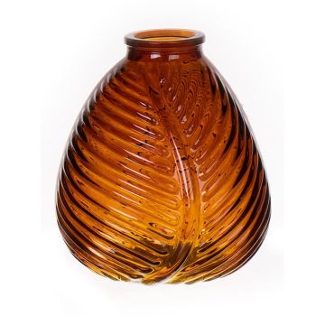 Vaso a bottiglia NELLOMIO con struttura a foglie, vetro, marrone trasparente, 16 cm, Ø14 cm