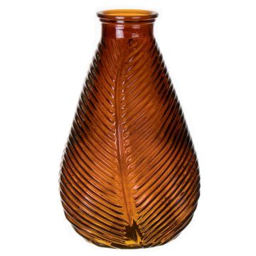Vaso a bottiglia NELLOMIO con struttura a foglie, vetro, marrone trasparente, 23 cm, Ø14 cm