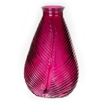 Vaso a bottiglia NELLOMIO con struttura a foglie, vetro, rosa-trasparente, 23 cm, Ø14 cm