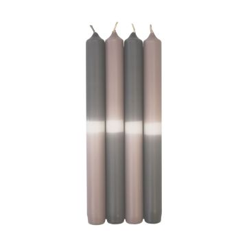 Candele dip dye LISSITA, 4 pezzi, grigio-argento grigio, 25cm, Ø2,3cm, 11h