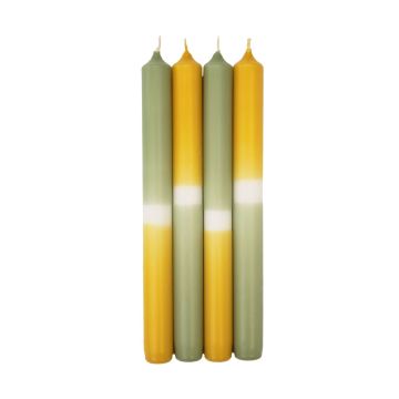Candele dip dye LISSITA, 4 pz, verde chiaro-giallo, 25cm, Ø2,3cm, 11h
