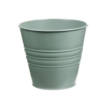 Vaso rotondo MICOLATO con scanalature, zinco, verde giada, 16cm, Ø18,5cm