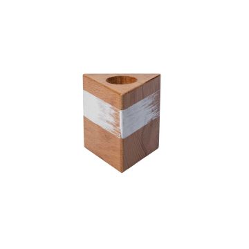 Portalumino triangolare in legno KARLINA per candele affusolate, bianco naturale, 6x6x6cm