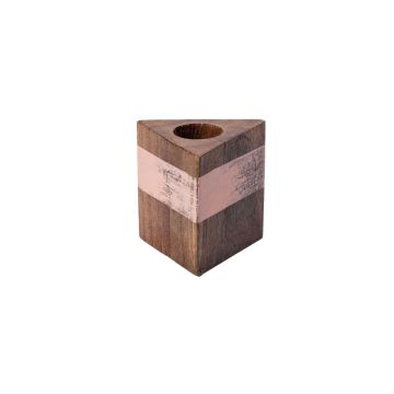 Portalumino triangolare in legno KARLINA per candele affusolate, naturale-salmone, 6x6x6cm