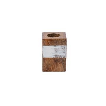 Portalumino rettangolare in legno KARLINA per candele affusolate, bianco naturale, 4x4x6cm