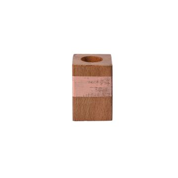 Portalumino rettangolare in legno KARLINA per candele affusolate, naturale-salmone, 4x4x6cm