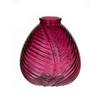 Bottiglia decorativa in vetro NELLOMIO con struttura a foglie, rosa-trasparente, 13cm, Ø12cm