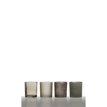 Set di 4 portacandele LYLA, cilindro/rotondo, marrone/grigio, 28,5x7x8cm