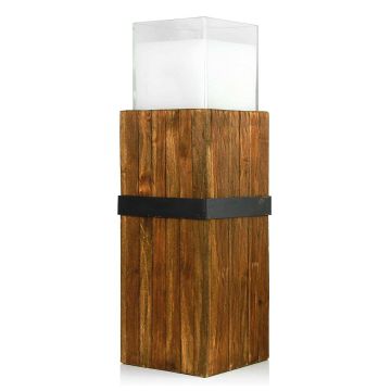 Colonna da legno con vetro e candela / Candela decorativa SAMORY, marrone, 50cm, Ø22cm, 180h - Made in Germany