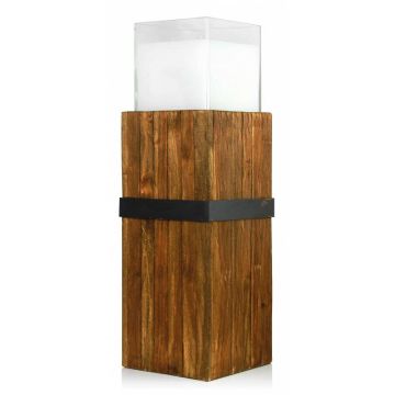 Colonna da legno con vetro e candela / Candela decorativa SAMORY, marrone, 70cm, Ø22cm, 180h - Made in Germany