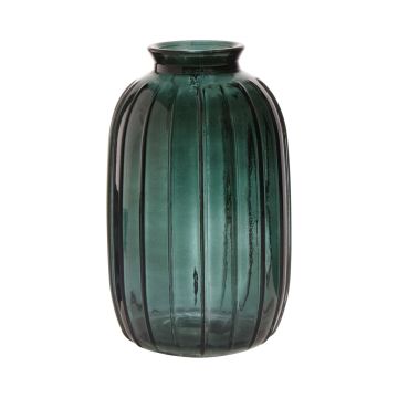 Bottiglia decorativa SILVINA in vetro, con scanalature, verde bosco-trasparente, 17,7cm, Ø10,8cm