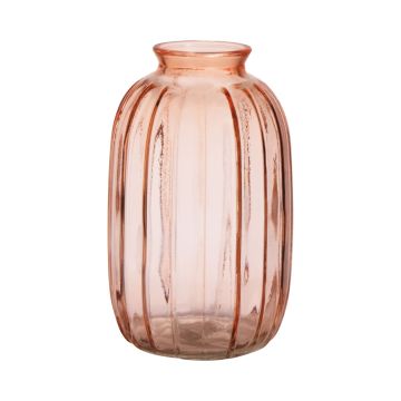 Bottiglia decorativa SILVINA in vetro, con scanalature, rosa pallido-trasparente, 17,7cm, Ø10,8cm
