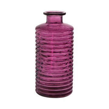 Bottiglia decorativa in vetro STUART con scanalature, rosa-trasparente, 31 cm, Ø 14,5 cm