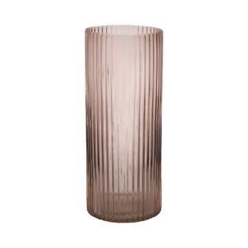 Vaso moderno in vetro SORCHA con scanalature, rosa pallido-trasparente, 30cm, Ø12,5cm