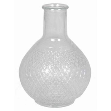 Vaso da fiori DONKA, disegno di diamanti, sfera/rotondo, trasparente, 18,5cm, Ø5cm/Ø13,5cm