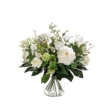 Bouquet tessile FEME, bianco-verde, 60cm, Ø40cm
