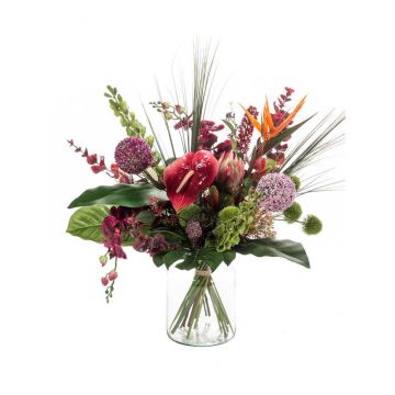 Bouquet tessile FEME, rosso-viola, 65cm, Ø40cm