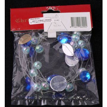 Ghirlanda decorativa di perle DINGO con pietre decorative, argento-blu, 180cm