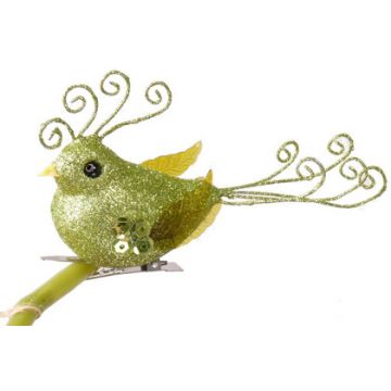 Uccello decorativo per albero GOJA con clip, con brillantini, verde, 12cm