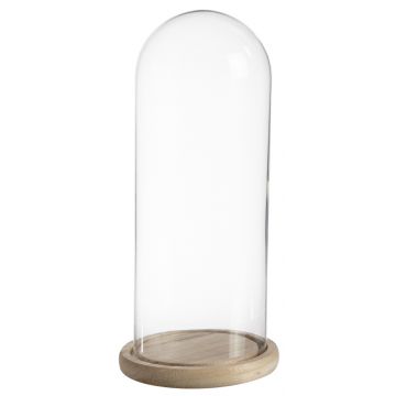 Campana di vetro SABIKA con base in legno, trasparente, 26cm, Ø12cm