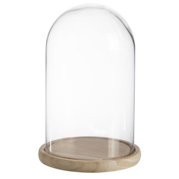 Campana di vetro SABIKA con base in legno, trasparente, 21cm, Ø14cm