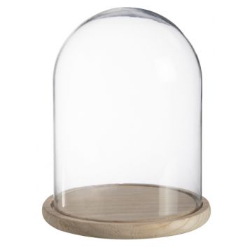 Campana di vetro SABIKA con base in legno, trasparente, 22cm, Ø17cm