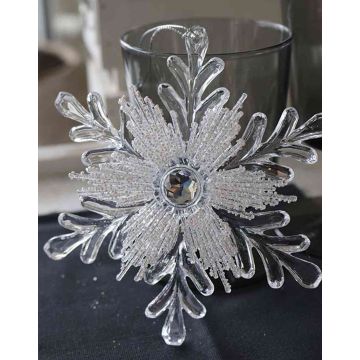 Ciondolo acrilico di fiore di ghiaccio GEORGINA, glitter, trasparente-argento-bianco, Ø14cm