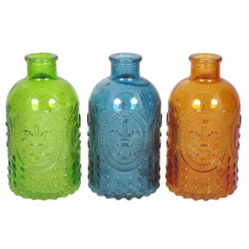Bottiglie di vetro URSULA con motivo, 3 vetri, multicolore, 12,5cm, Ø6,5cm