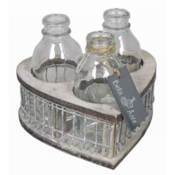 Bottiglie di vetro LEATRICE OCEAN in scatola di legno, 3 vetri, trasparente, 11cm, Ø15cm