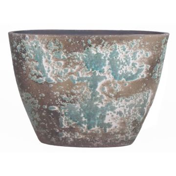 Vaso ovale rustico in ceramica TSCHIL, sfumatura di colore, marrone-verde, 32x15x22cm