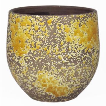 Vaso rustico in ceramica TSCHIL, sfumatura di colore, giallo ocra-marrone, 16cm, Ø17cm
