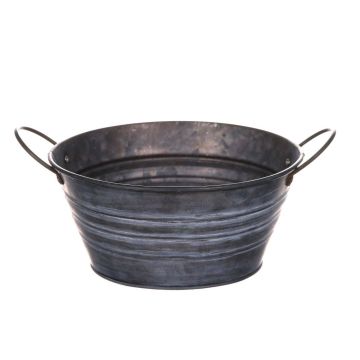 Piccola vaschetta in zinco KONNY con manici, grigio-bianco, 9cm, Ø18cm