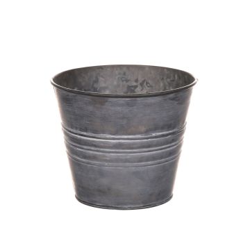 Vaso rotondo MICOLATO con scanalature, zinco, grigio, 13cm, Ø15,5cm