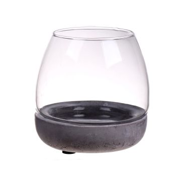 Portacandela da tavolo in vetro TONDA con sottobicchiere in cemento, trasparente, 12cm, Ø13cm