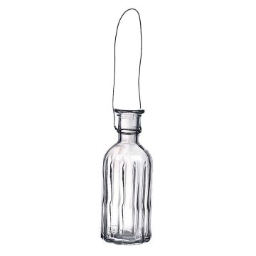 Bottiglia ANANKE con scanalature, vetro, manico, trasparente, 19cm, Ø7,4cm