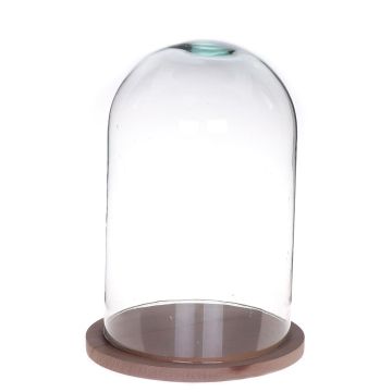Campana di vetro HELVIN con base in legno, vetro eco, trasparente, 32cm, Ø19cm