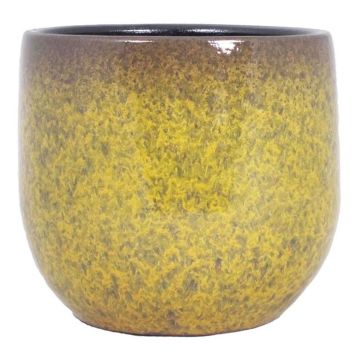 Vaso da piante vintage ELYAR, ceramica, maculato, giallo ocra-marrone, 17cm, Ø19cm