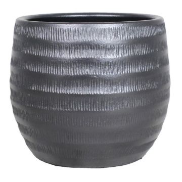 Vaso da piante in ceramica TIAM con scanalature, nero-opaco, 14cm, Ø17cm