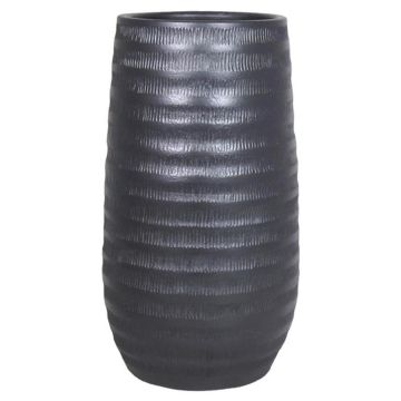 Vaso per piante in ceramica TIAM con scanalature, nero-opaco, 40cm, Ø22cm