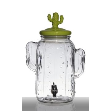 Distributore di bevande in vetro AILIS, rubinetto, coperchio di cactus in ceramica, 5L, trasparente-verde, 26x19x29cm